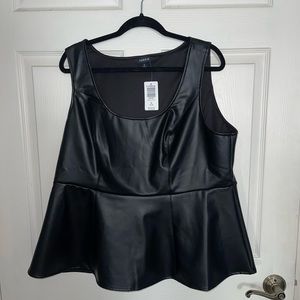 Black Peplum Faux Leather Top